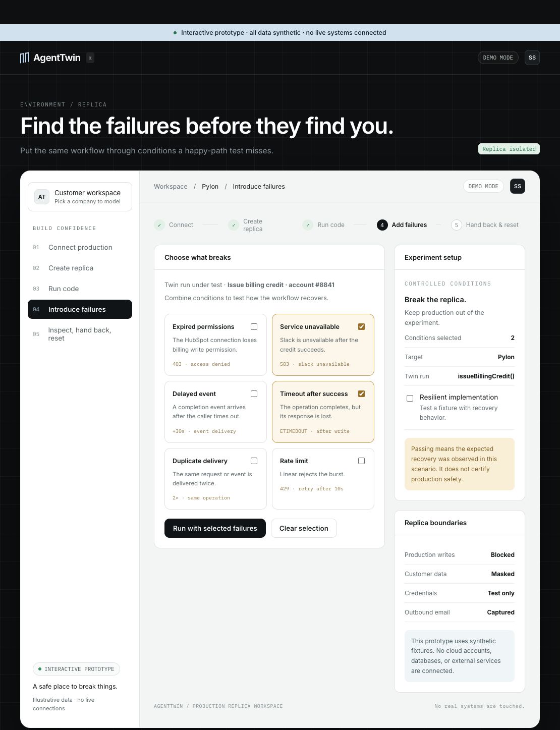 AgentTwin failure controls for timeouts, duplicate events, and permissions